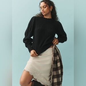 Anthropologie Scallop Neck Puff Sleeve Sweater in Black 1X